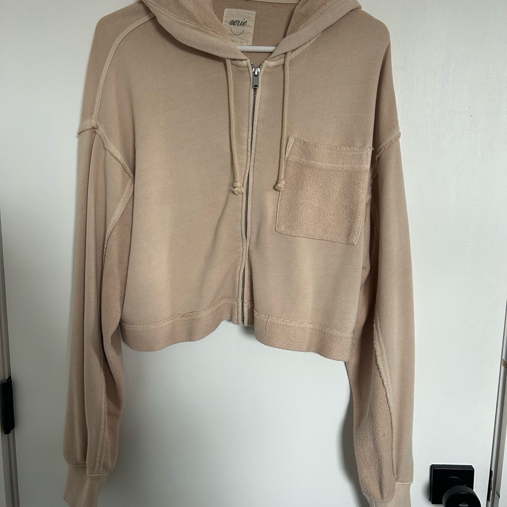 Aerie Blush Beige Zip-Up Hoodie